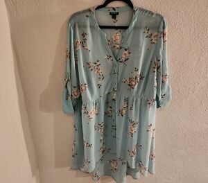 Torrid Floral Tunic Blouse Green Blue Size 2X